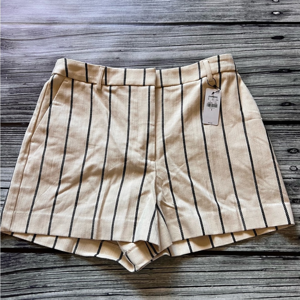 Express Beige and Black Striped Women's Shorts